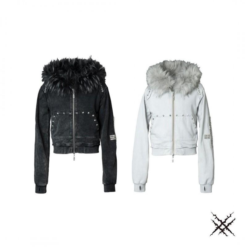 Streetwear Hoodie Women - Washed Cotton Blend Faux Fur Trim Zip-Up Front Slim Fit 2025