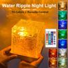 Water Ripple Cube Night Light Rotating Water Wave Night Lights Remote Control 16 Colors Crystal LED Table Lamp for Bedside