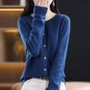 Женский вязаный трикотаж: Осенне-зимний кардиган с круглым вырезом - Длинный рукав, однотонный свитер-жакет