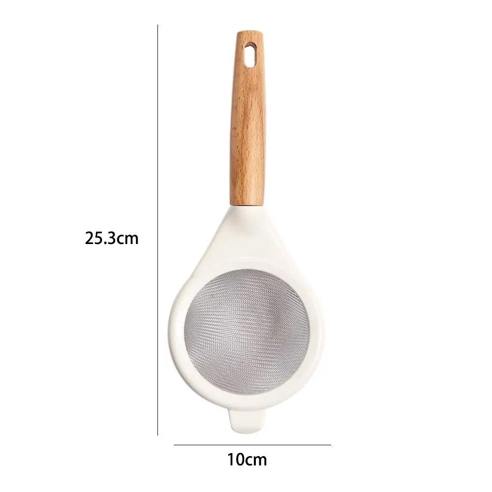 Wooden Handle Sieve Stainless Steel Fine Mesh Flour Sifter Colander Sugar Cocoa Matcha Powder Flour Colander Hand-held