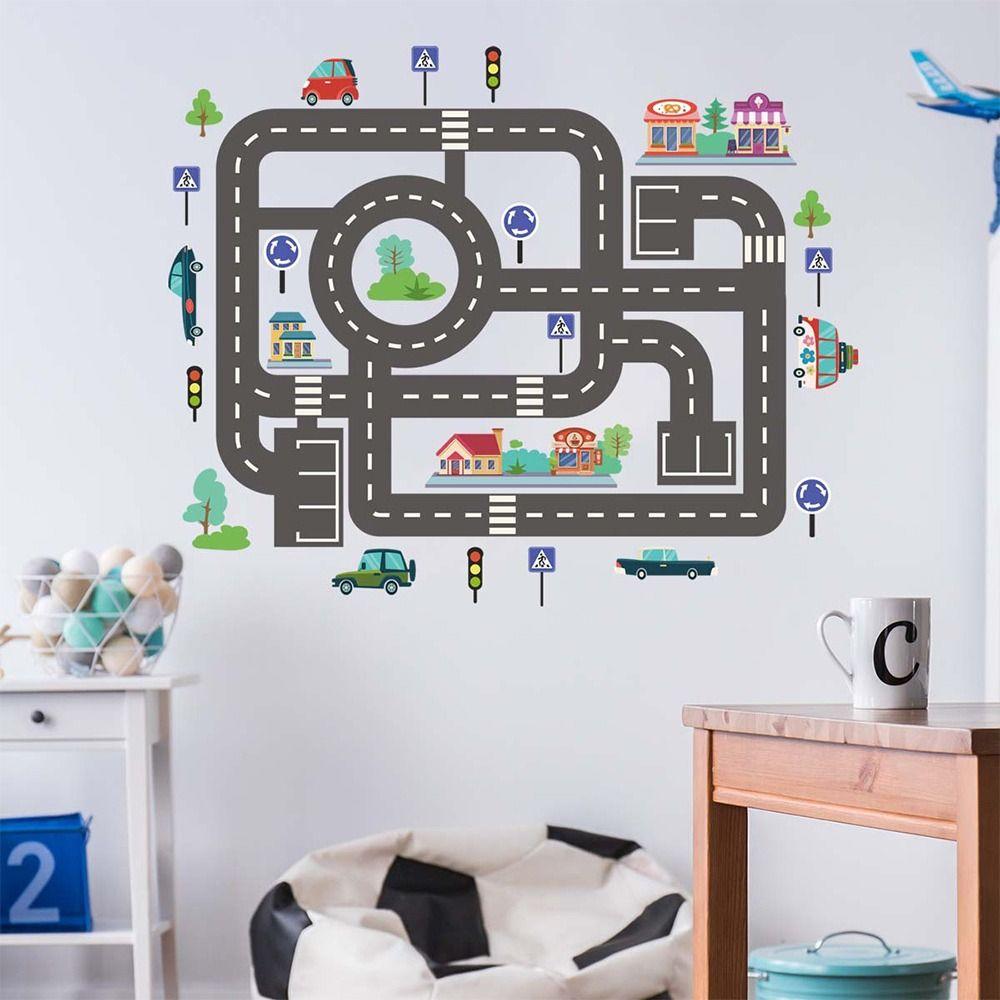 Educational Toy Self-adhesive Car Road Games Traffic Map Stickers Parking Lot Signs Cartoon Pattern