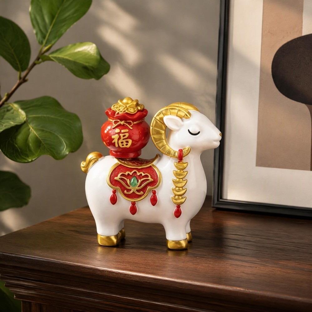 Cute Zodiac Goat Figurine Resin Car Dashboard Ornament New Chinese Sheep Ornament Desk