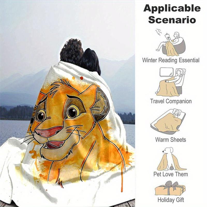 1pc Simba Blanket – Themed Soft Flannel Throw Blanket, Versatile & Cozy for Bedroom, Living Room, Travel, Camping, Car Blankets, Beach, Office Naps, M