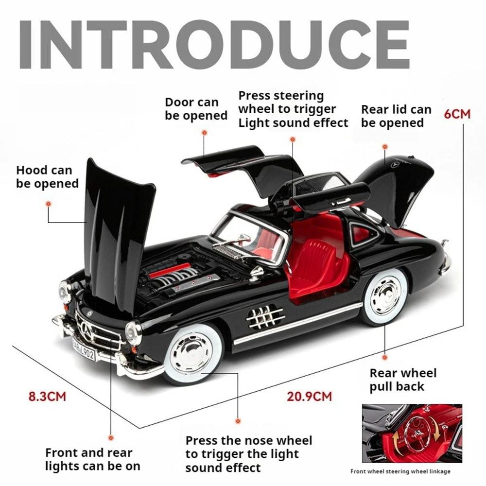 Scale 1:24 SLS 300SL Alloy Sports Car Model Toy Wheel Steering Doors Opened Vehicles Models Metal Diecast Boys Ornaments
