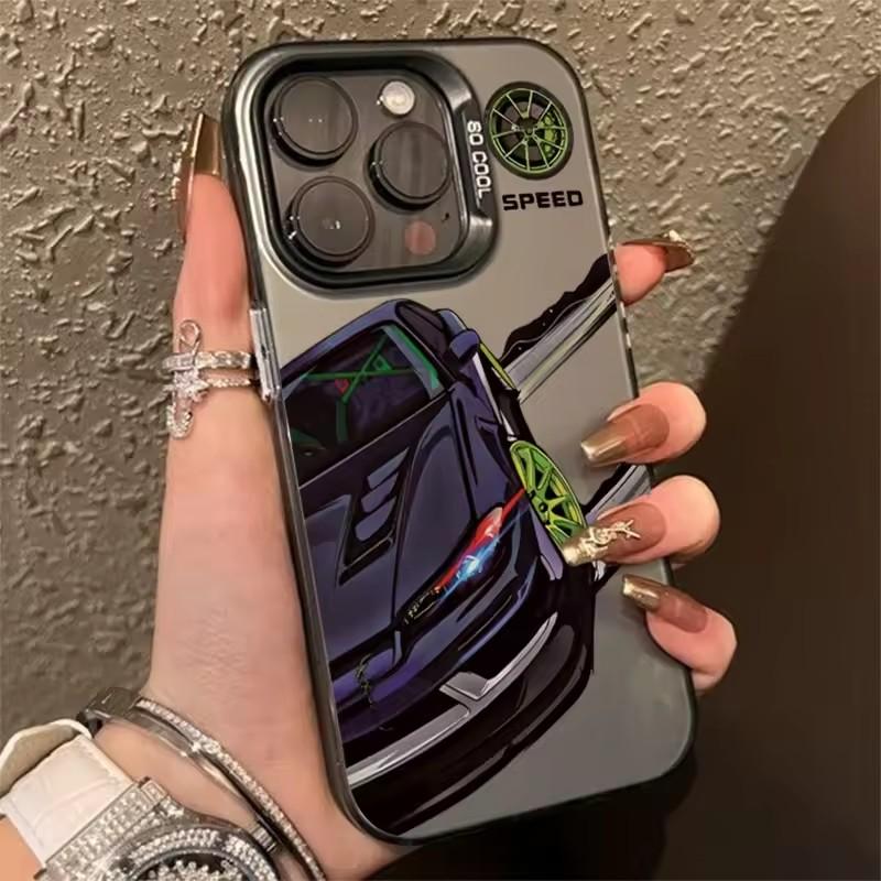 Модный ударопрочный чехол для телефона с принтом автомобиля для iPhone 16 13 14 11 12 15 plus 16 Pro Max X XR Xs цветной серебристый IMD жесткий чехол