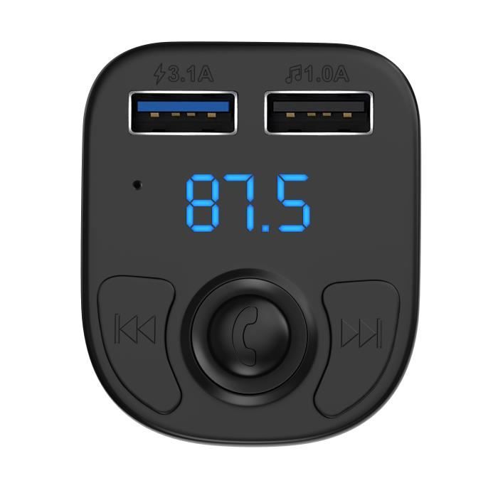 FM-трансмиттер Bluetooth 5.0 - Phonillico - Радиоадаптер - 2 USB-порта - Громкая связь - Черный