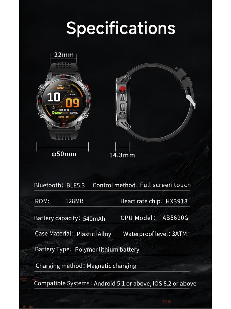 New Military GPS Smart Watch Men Bluetooth Call 30m Waterproof Outdoor LED Flashlight Compass Sport Smartwatch 2025