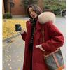 Down Jacket Women's New Winter Mid-length Cotton Coat Thickened Large Fur Collar Warm Cotton Jacket