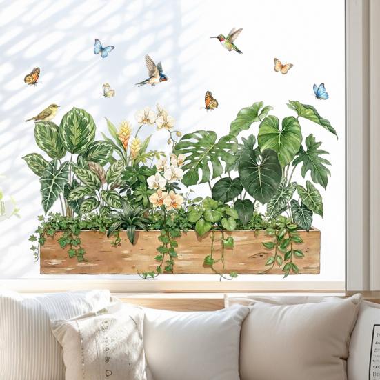 Window Decals Spring Garden Design Double-Sided Visibility Electrostatic Adsorption Glass Sticker Home Shop Window Decoration