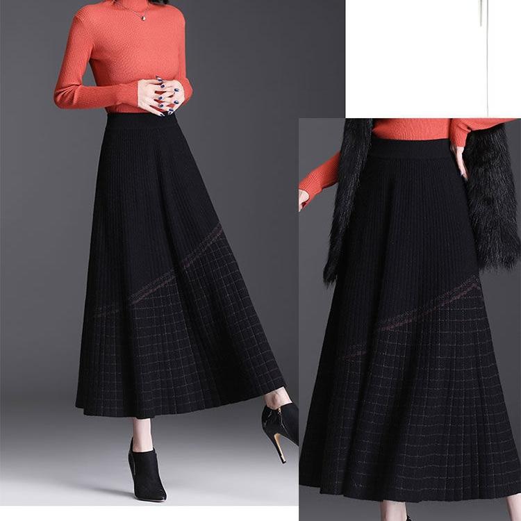 Вязаная миди-юбка с завышенной талией и клетчатым узором для осени/зимы