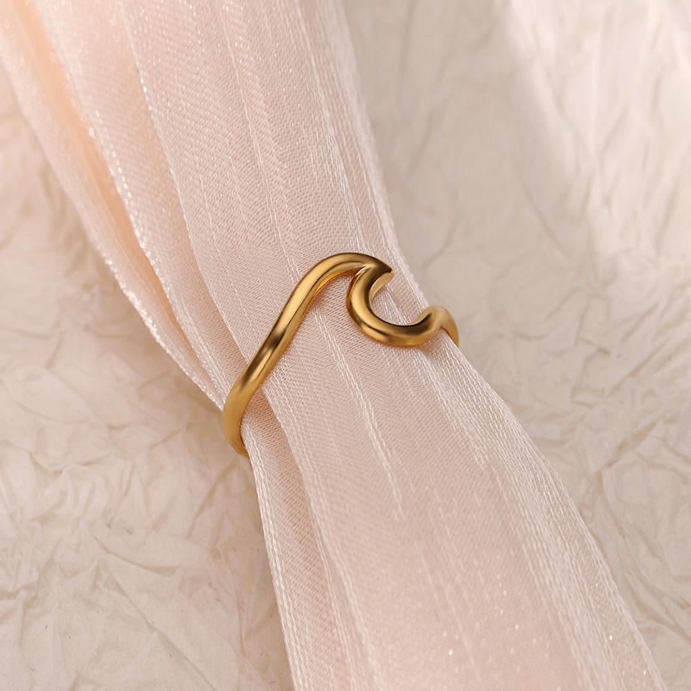 Stainless Steel Wave Rings for Women Gold Color Geometric Heart Rose Flower Wedding Ring Aesthetic Fashion Waterproof Jewelry