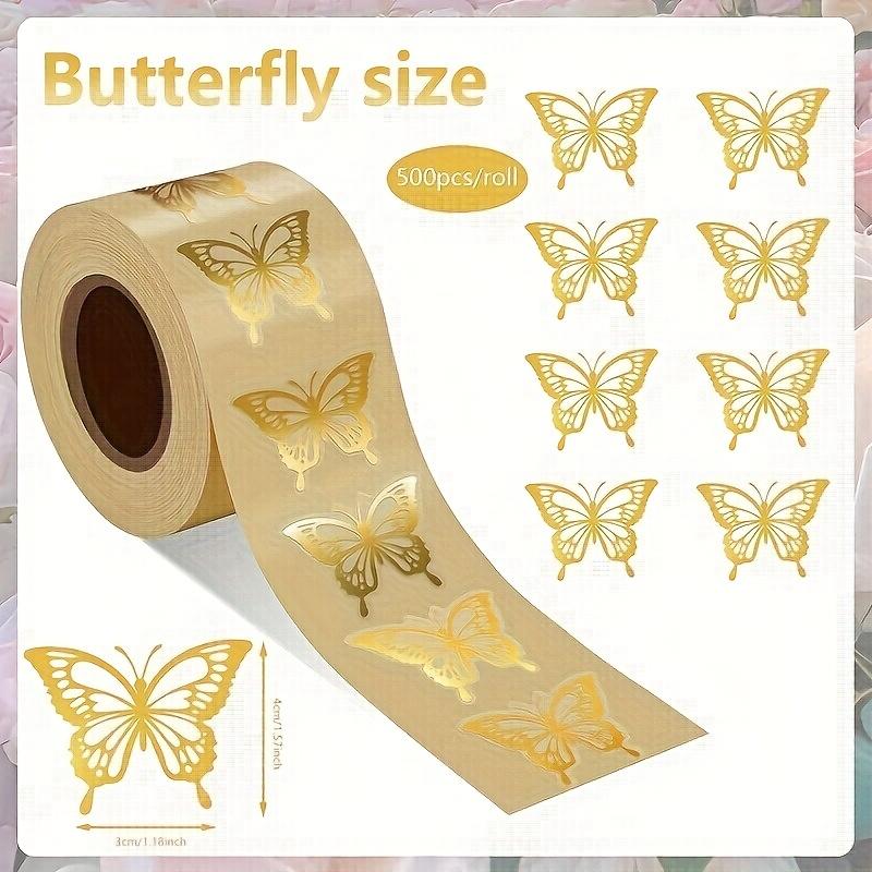 Golden Foil Butterfly Stickers/500 Self-Adhesive Butterfly Stickers in Golden for Spring and Summer/Envelope Sealing Label Stickers