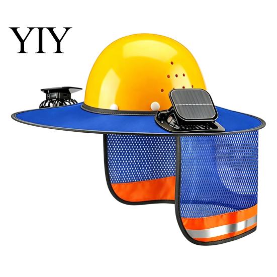 Quick-drying Helmet Cover Hat Neck Shield with Fan, Ventilation Visor Mesh Design, Full Brim Guard Sun Protection for Construction Outdoor Work Hiking