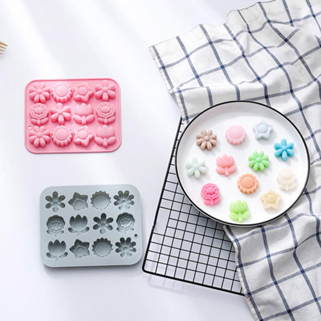 12 Holes Chocolate Moulds Flower Shaped Baking Molds Fondant Moulds Silicone Cake Mold Perfect Gift for DIY Baking Lover
