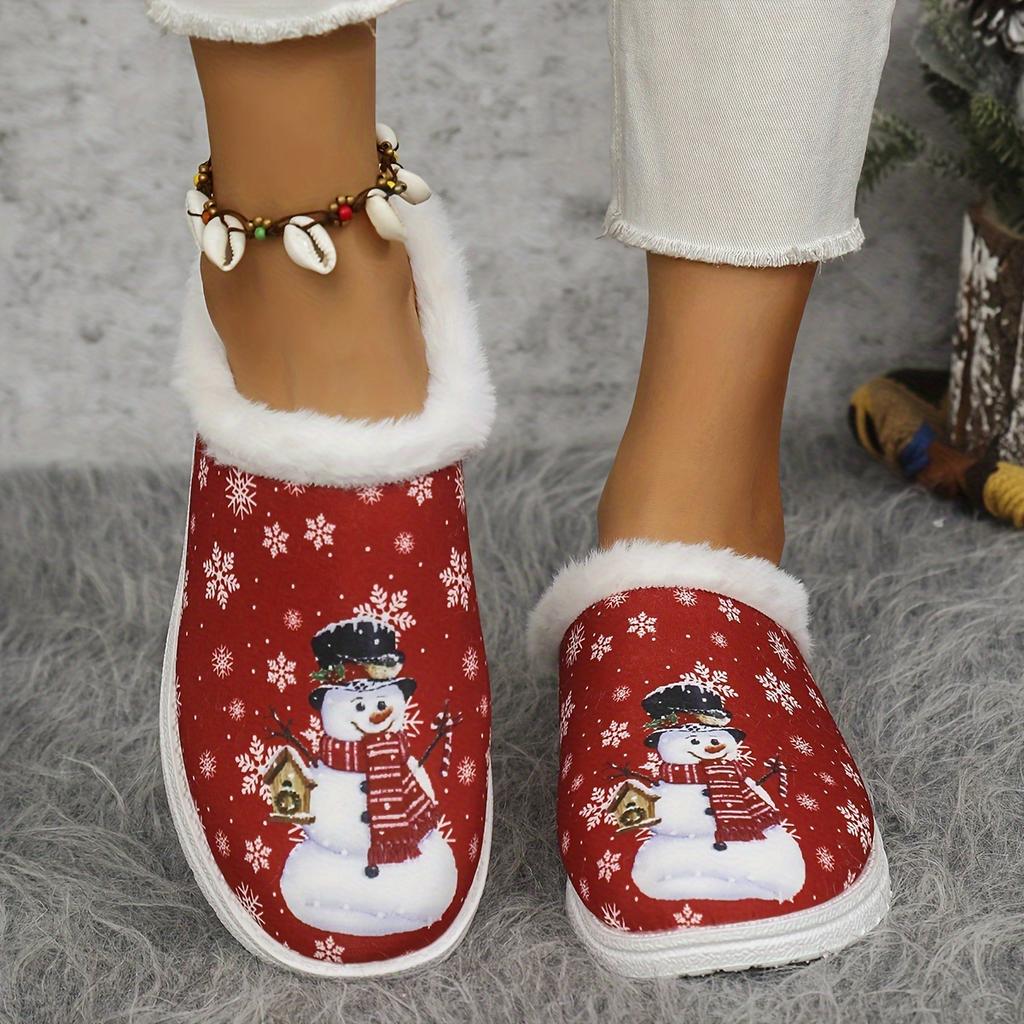 Women'S Winter Slippers Non-Slip TPR Sole Soft Indoor House Shoes with Snowman Design