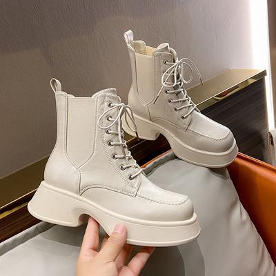 Женские ботинки Мартина осень и зима новые корейская модная версия квадратный носок женские ботинки короткие ботинки женские средней длины голенища на толстой подошве кожаные