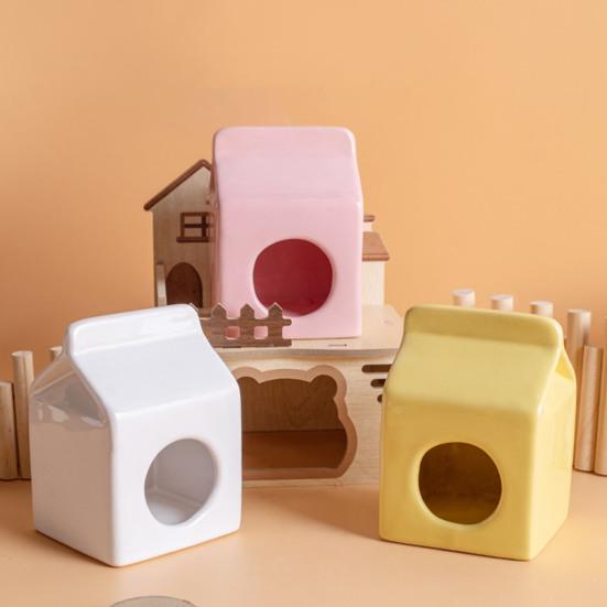 Summer Ceramic Hamster Hideout, Milk Carton Shaped Small Animals House, Gerbil Mice Guinea Pig Dwarf Hamster Habitat Cave Bed