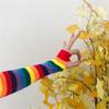 Rainbow Colored Striped Fingerless Arm Sleeve Warmer Knitted Sunscreen Halloween Costume Gloves