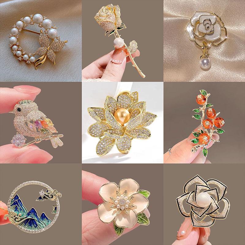 High-End Women's Brooch Collection: Butterfly, Camellia, Pearl Designs - Elegant Jewelry for Christmas & Men's Clothing Accessories