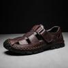 Plus Size Hand Stitching Men Genuine Leather Hollow Out Beach Sandals