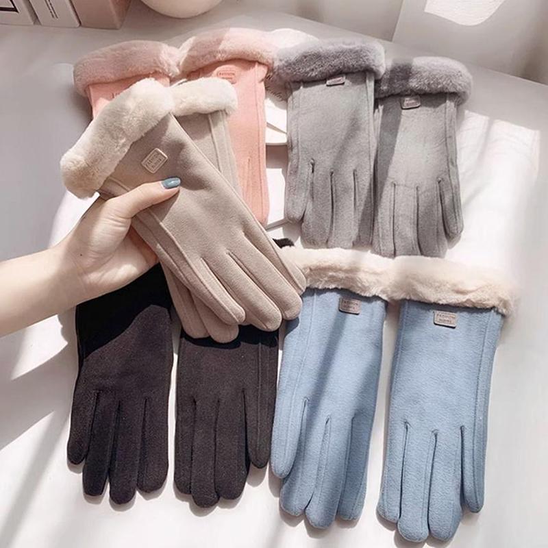 Женские зимние толстые плюшевые перчатки, модные теплые замшевые перчатки для отдыха на природе, женские перчатки для вождения с сенсорным экраном, спортивные перчатки для велоспорта