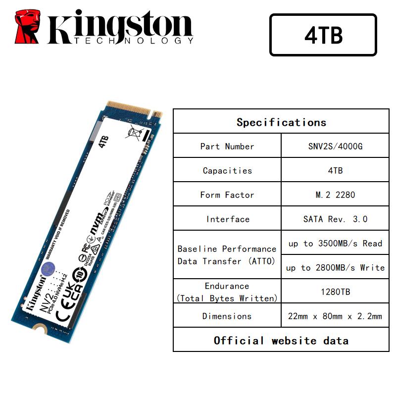 Kingston SSD NV2 500G M.2 2280 1 ТБ, 2 ТБ, 4 ТБ Внутренний твердотельный накопитель NVMe 1 ТБ, 2 ТБ, 4 ТБ PCIe 4.0 Gen 4x4 | До 3500 МБ/с | СНВ2С/500Г, 1000Г, 2000Г, 4000Г