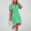 Летнее женское модное однотонное плиссированное платье мини-длины с короткими рукавами