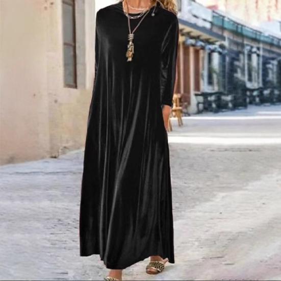 Женское бархатное платье Осеннее повседневное с круглым вырезом и длинными рукавами Платье макси свободного кроя для гостьи на свадьбу Коктейльное вечернее платье