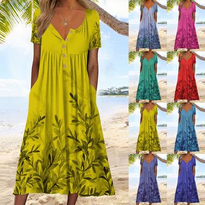 Женское повседневное платье с карманами и пуловером на пуговицах с круглым вырезом и принтом