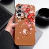 Розовый чехол с цветами персика для Samsung S26 Ultra S25 Edge S24 S23 Plus S22 S21 FE A15 A16 A17 A35 A36 A54 A55 A56 A57 5G Мягкий чехол с текстурой кожи