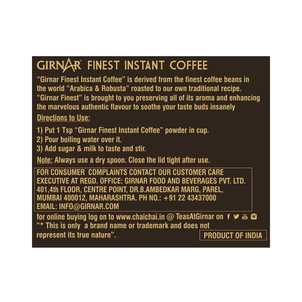Girnar Finest Растворимый кофе 50 г Банка Темная обжарка Кофеиносодержащий порошок Для любителей домашнего кофе