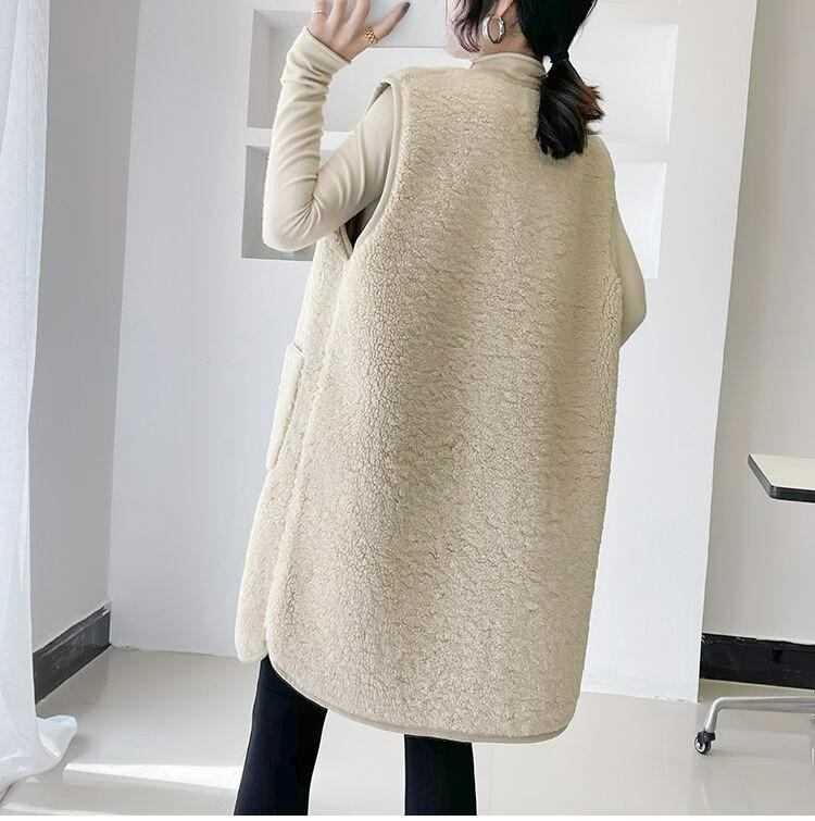 Жилет средней длины из искусственной овечьей шерсти для ношения осенью и зимой, цельный жилет из гранулированного флиса и меха, плюшевый жилет