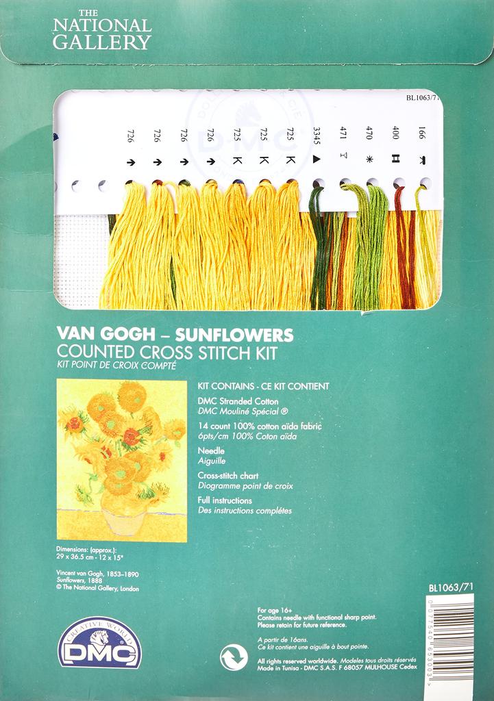 DMC Embroidery Kit THE NATIONAL GALLERY Van Gogh Width 290mm X Height 365mm "Sunflower" BL1063/71