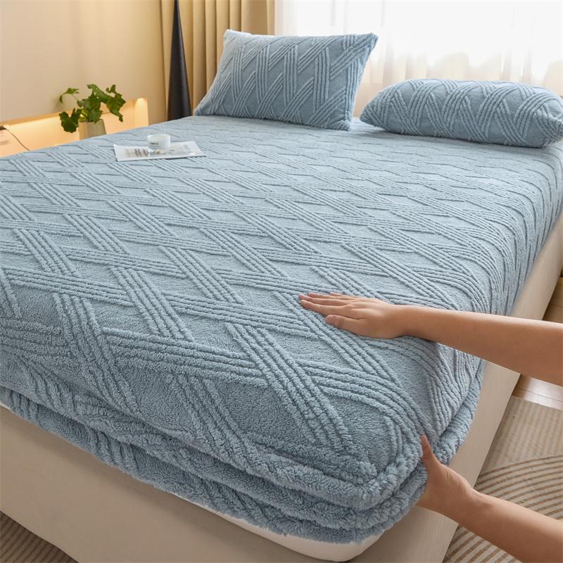 Keep Warm Sheet Bedcover Soft Plush Warm Fitted Sheet with Elastic Band Winter Velvet Mattress Cover Thicken Warmth Bed Cover Bedsheet Bed Linen