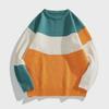 Men's Korean Style Casual Round Neck Sweater - Trendy Loose Fit with Contrast Colors for Autumn and Winter.