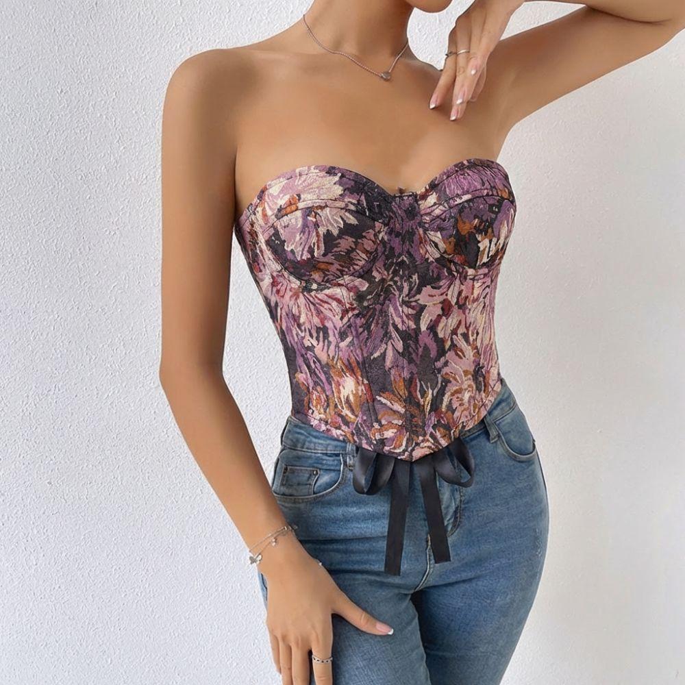 Boned Floral Underwired Corset Multi-Color Strapless Corset Top Women's Shapewear Daily Streetwear