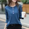 Women's Spring and Autumn Solid Color Long-sleeved Bottoming Shirt Elegant V-neck Pullover Tops
