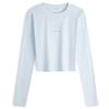 Minimalist Letter Sweet And Spicy Ribbed Long Sleeve T-Shirt Women Tops Sky-Blue J222390