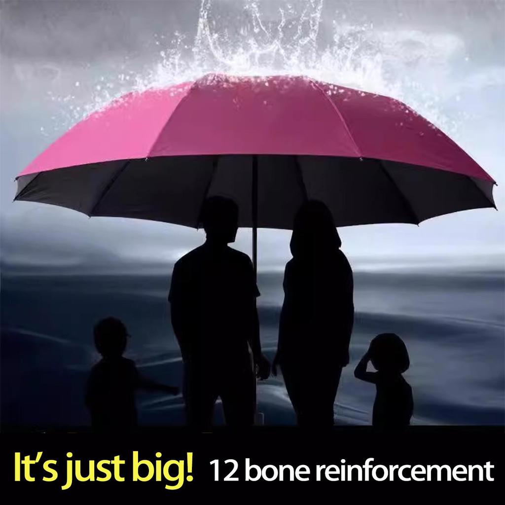 Twelve-Bone Oversized Women's Umbrella: Black UV Protection for Sun & Rain