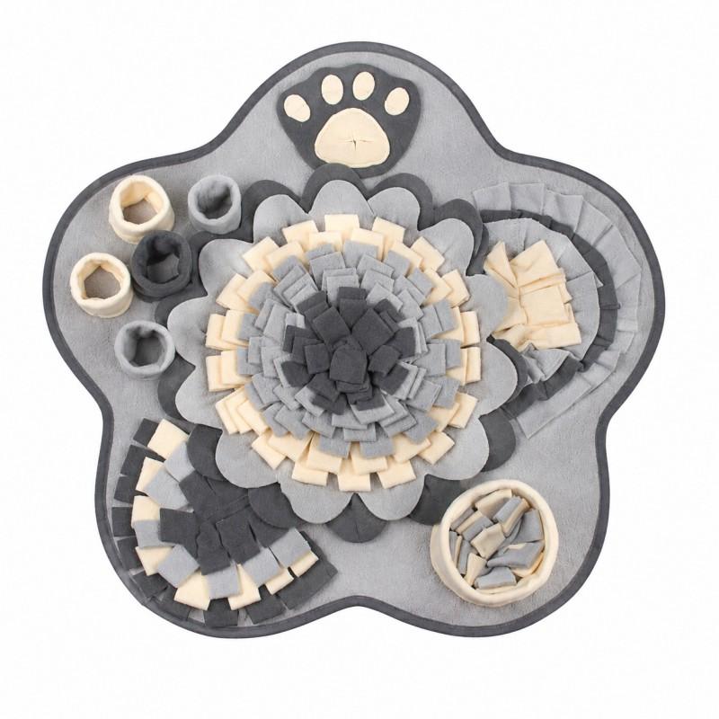 Floral Snuffle Mat Dogs - Slow Feeder Puzzle Toy Scent Training Pad Fleece Pet Enrichment 60x60cm Gray