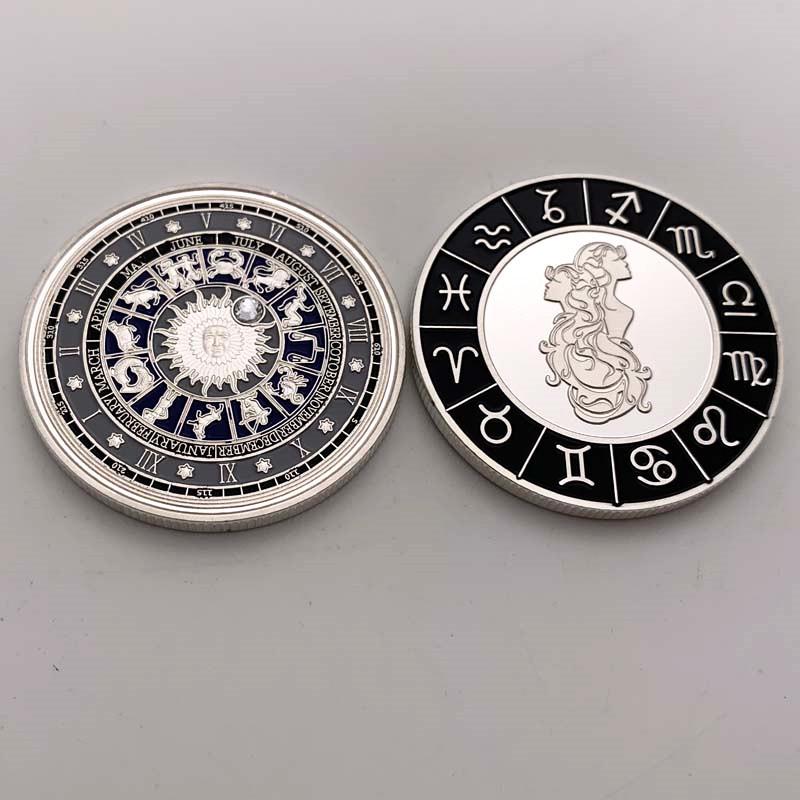 European and American zodiac signs, diamond encrusted coins, silver plated, Pisces commemorative coins, collectibles, Tarot love coins, coins