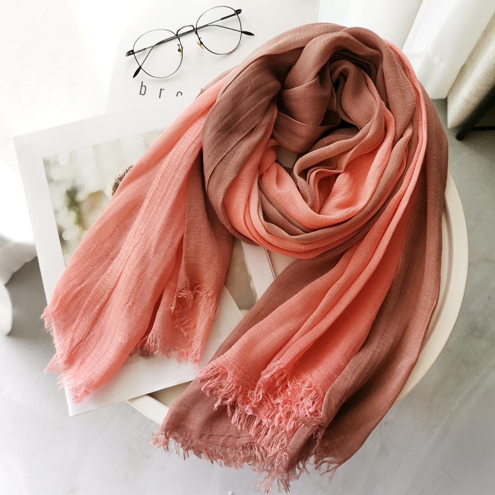 Gradient Color Block Bamboo Yarn Scarf for Women - Japanese Korean Mori Girl Style, Autumn Winter Cotton Linen Flax Shawl