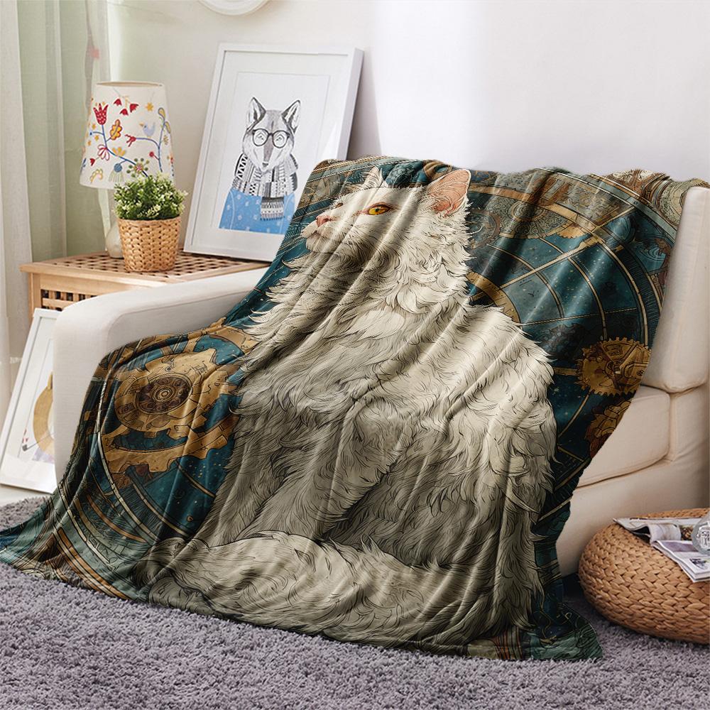 Plush Cats Print Flannel Blanket, High quality Comfortable for All Seasons, Home Decor, Warmth and Comfort