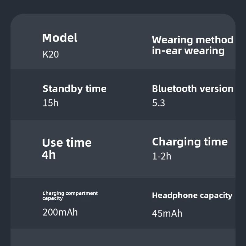 Bluetooth-гарнитура K20 с цифровым дисплеем, внутриканальная Bluetooth-гарнитура, спортивная модель