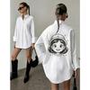 Women S White Long Sleeve Printed Mid Length Casual Shirt