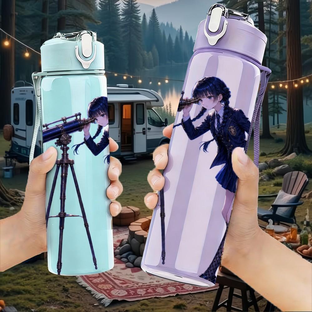 1PC Girl Camera Shoot Photo Pose 750ml Color Plastic Sports Water Bottle Leakproof Flip Straw Lid Suitable for Sports Office Home Use