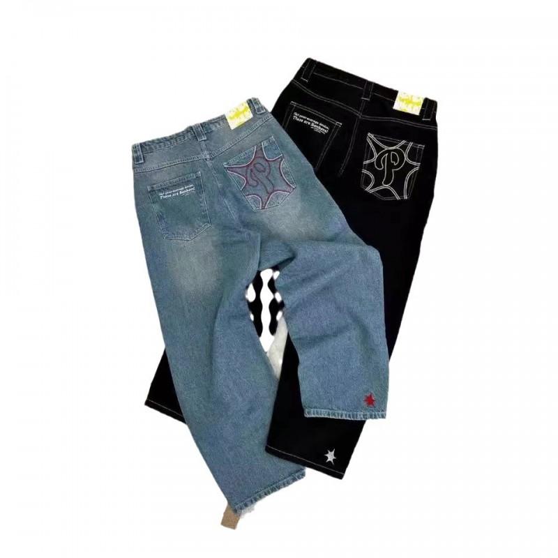 Mens Baggy Straight Fit Denim Jeans High Waist Hip Hop Style Washed Cotton Pants Fall Casual Wear