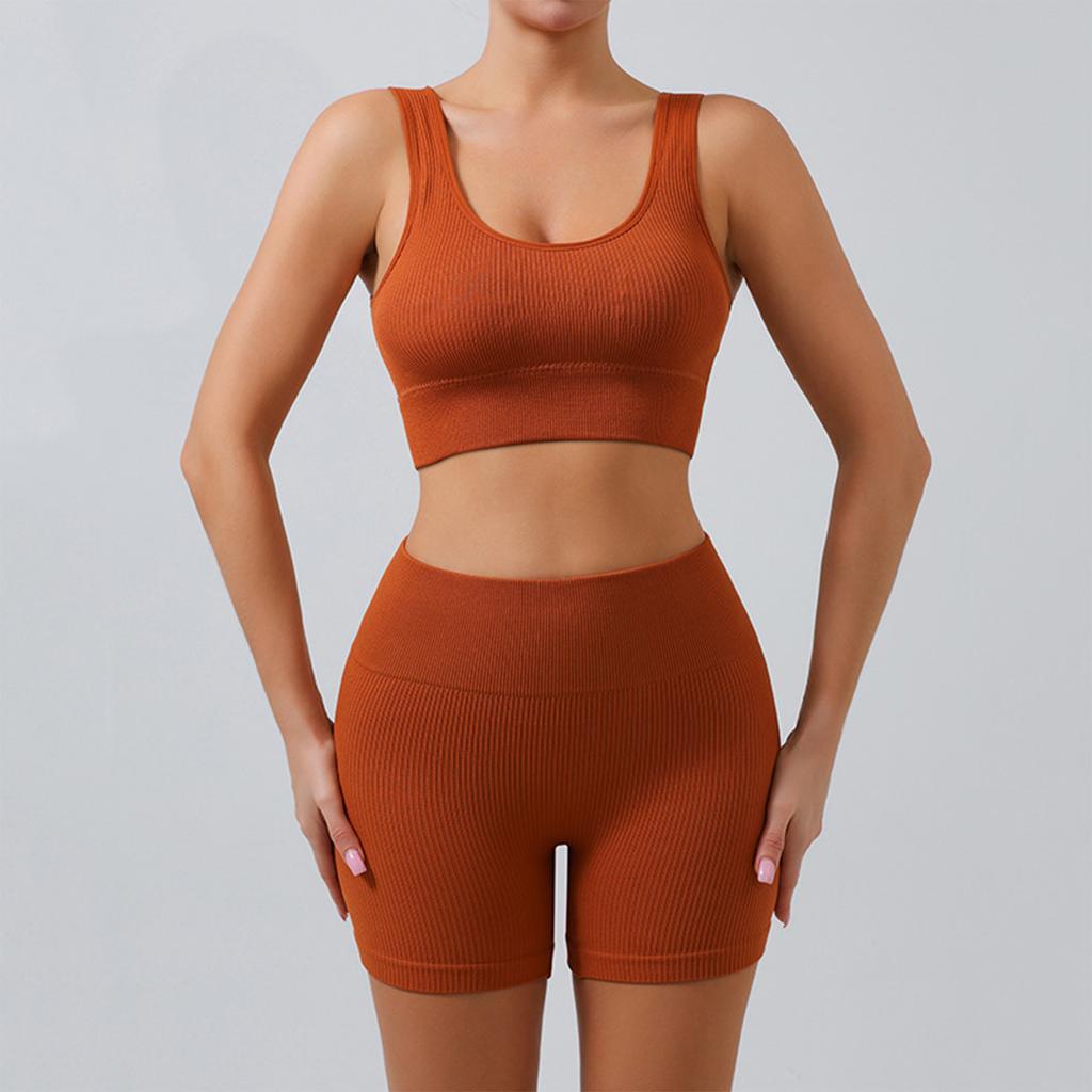 Бесшовный ribbed комплект для тренировок для женщин, состоящий из двух предметов: укороченный топ-майка и шорты с высокой талией, спортивная одежда, наряд для йоги
