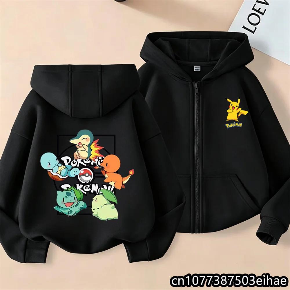 Casual Outerwear For Children Kids Zip Up Hooded Jacket With Anime Print Fashion Hip Hop Streetwear Zipper Sweatshirt