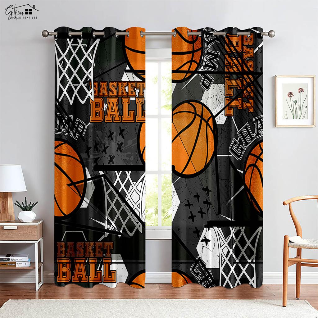 2 Pack Cool Basketball 3D Printed Curtains Suitable for Bedroom Living Room Club Decorative Curtains Home Decor